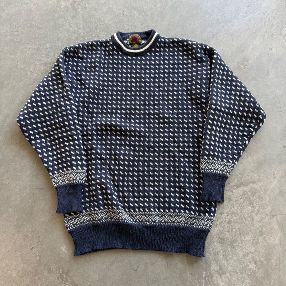 Boston Traders Mens XL Wool Birdseye Knit Sweater Navy Blue Vintage Crewneck